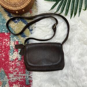 Vintage Coach Brown Pebbled Leather Crossbody Purse Neutral Flap